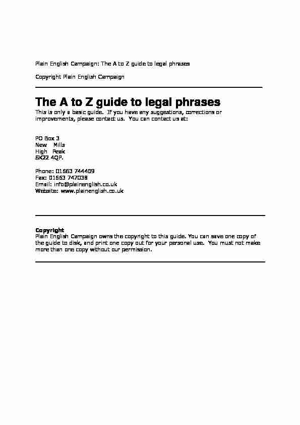 Plain English Campaign: The A to Z guide to legal phrases