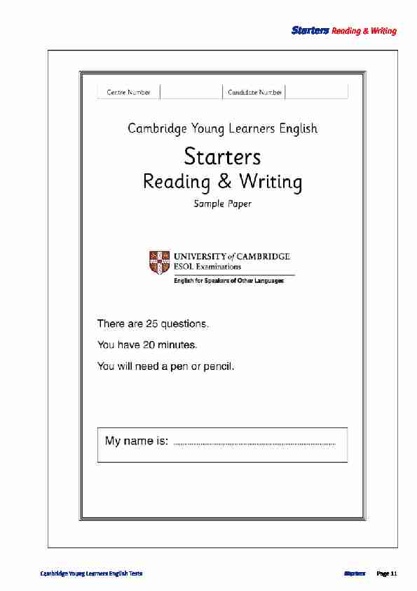 Starters Reading & Writing