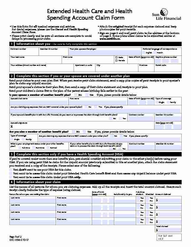 Extended Health Care and Health Spending Account Claim Form
