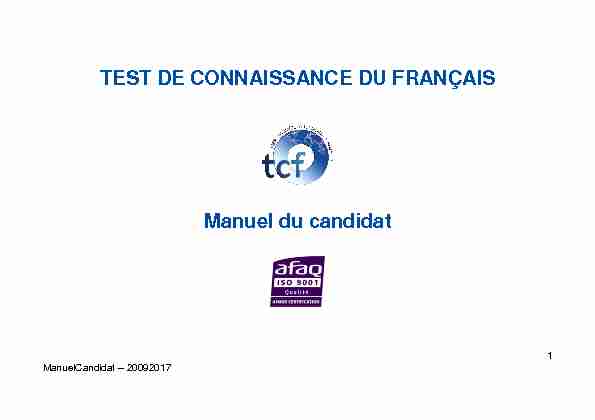 TEST DE CONNAISSANCE DU FRANÇAIS Manuel du candidat