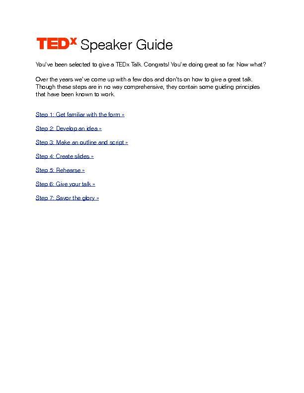 [PDF] TEDx Speaker Guide