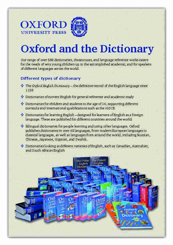 [PDF] Oxford and the Dictionary - Oxford English Dictionary