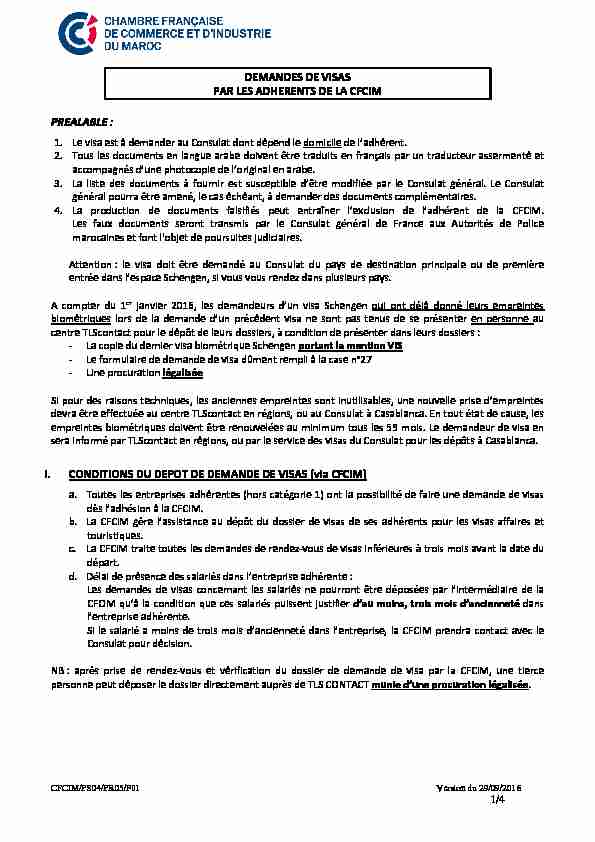 [PDF] I CONDITIONS DU DEPOT DE DEMANDE DE VISAS - CFCIM