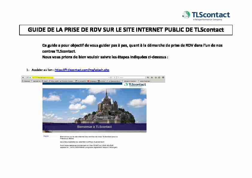 GUIDE DE LA PRISE DE RDV SUR LE SITE INTERNET  - TLScontact