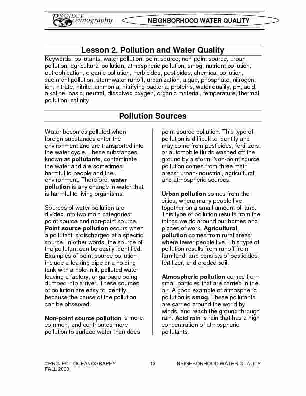 [PDF] Lesson 2 Pollution and Water Quality Pollution Sources