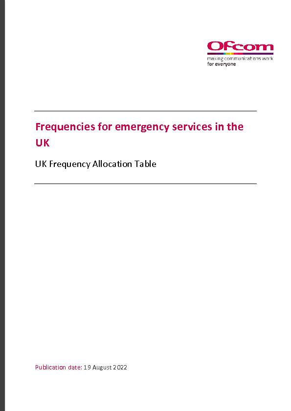 [PDF] Frequencies for Emergency services in the UK - Ofcom