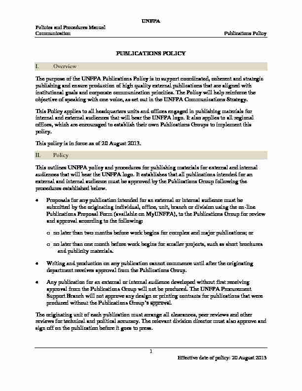 [PDF] PUBLICATIONS POLICY I Overview The purpose of the UNFPA