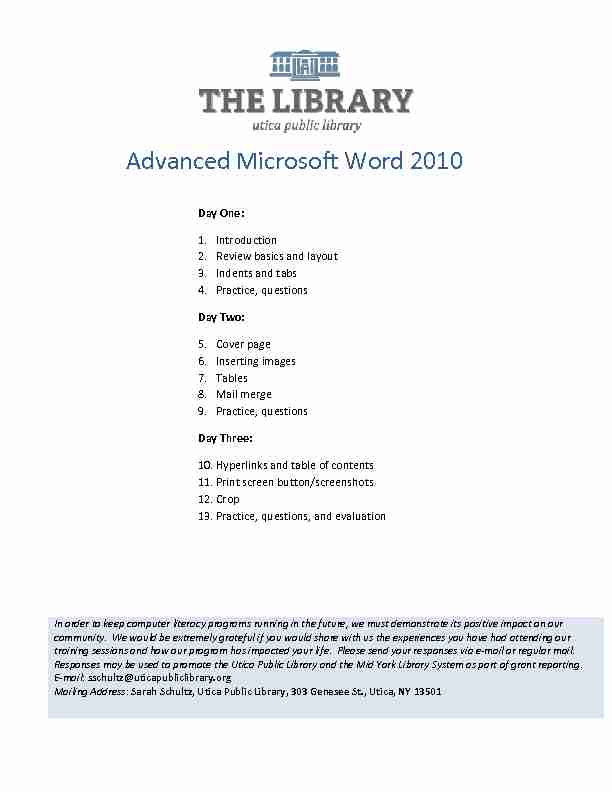 [PDF] Advanced Microsoft Word 2010 - Utica Public Library