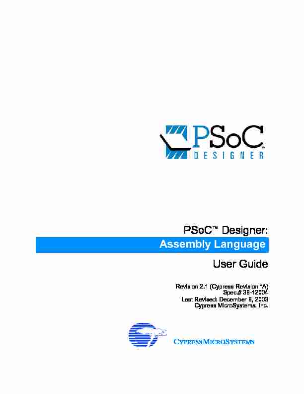 PSoC™ Designer: User Guide Assembly Language