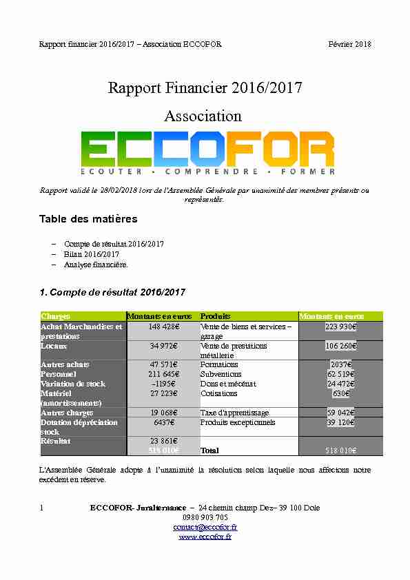 Rapport Financier 2016/2017 Association