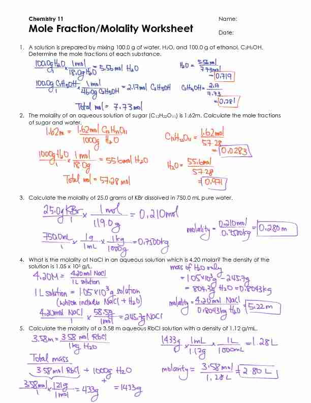 [PDF] Mole Fraction/Molality Worksheet