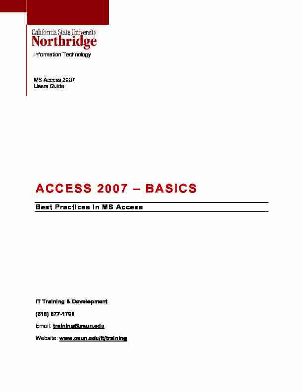 Access 2007 - Basics
