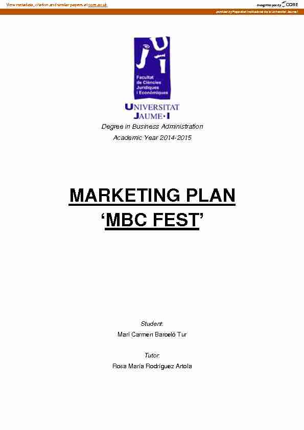 [PDF] MARKETING PLAN MBC FEST - CORE