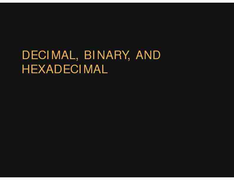 [PDF] DECIMAL, BINARY, AND HEXADECIMAL - Washington