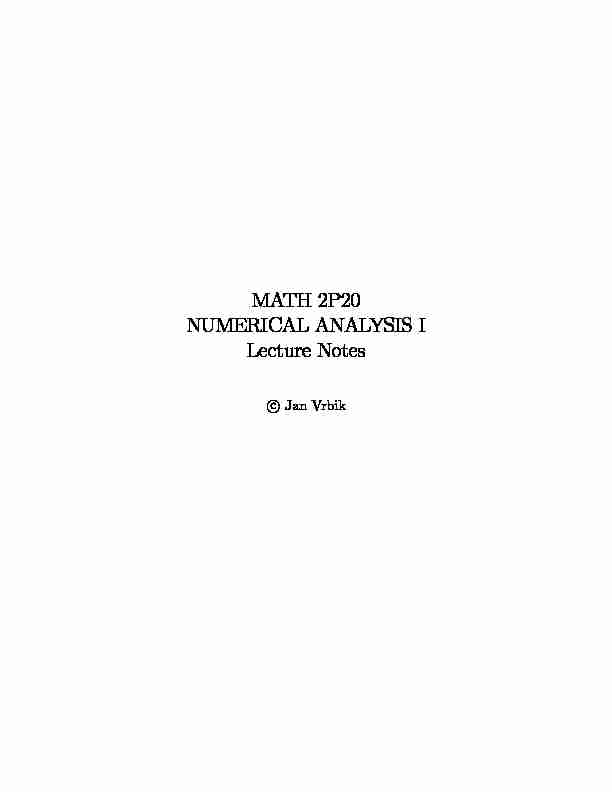 MATH 2P20 NUMERICAL ANALYSIS I Lecture Notes
