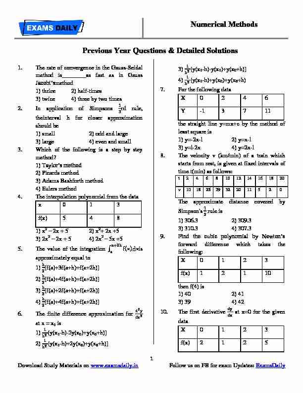 Numerical Methods Previous Year Questions & Detailed Solutions
