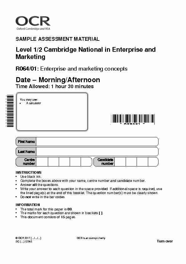 Level 1/2 Cambridge National in Enterprise and Marketing - OCR