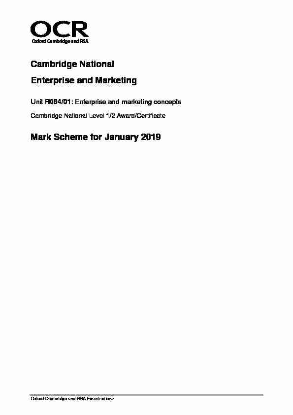 Mark scheme R064 Enterprise and marketing concepts January 2019