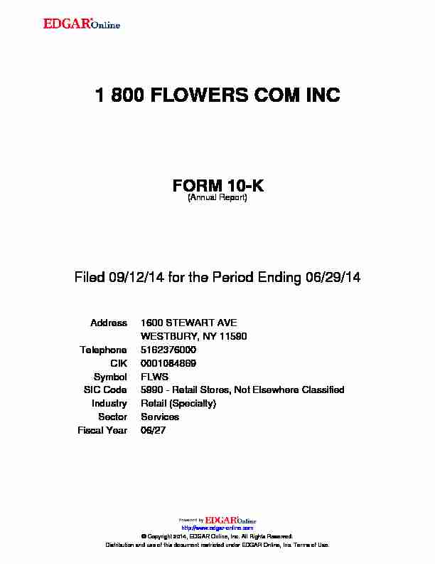 [PDF] 1 800 flowers com inc form 10-k