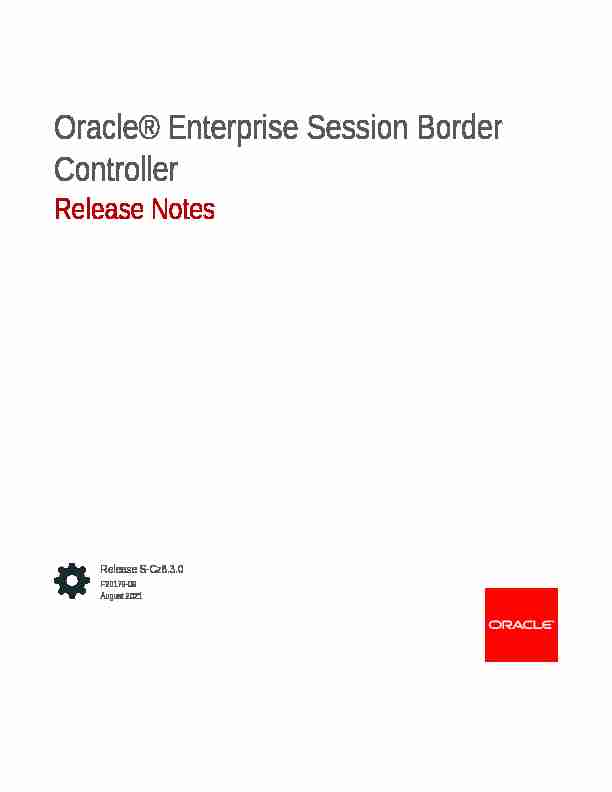 Release Notes - Oracle® Enterprise Session Border Controller