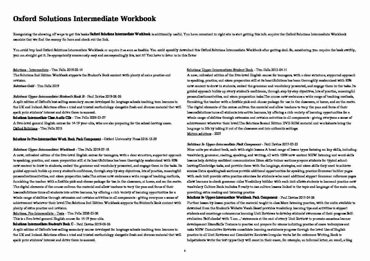 Oxford Solutions Intermediate Workbook - Oxford (Download Only)