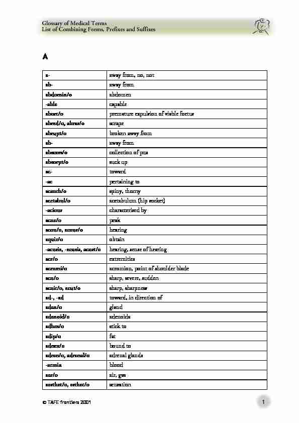 1 Glossary of Medical Terms List of Combining Forms Prefixes and