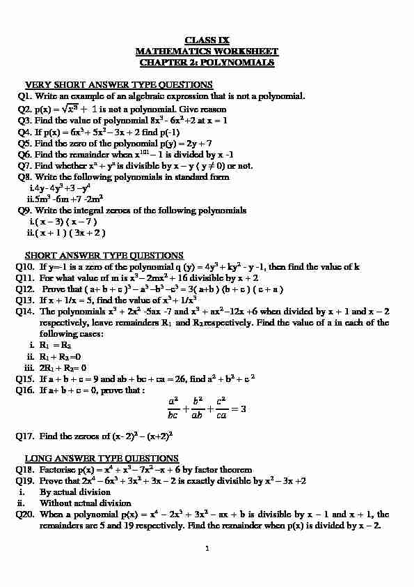 Polynomials Class 9 Notes CBSE Maths Chapter 2 [PDF] - VEDANTU