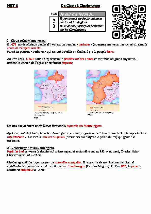 (CM1) HIST 6 - De Clovis à Charlemagne