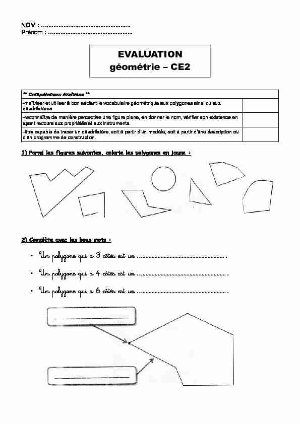 [PDF] EVALUATION géométrie – CE2