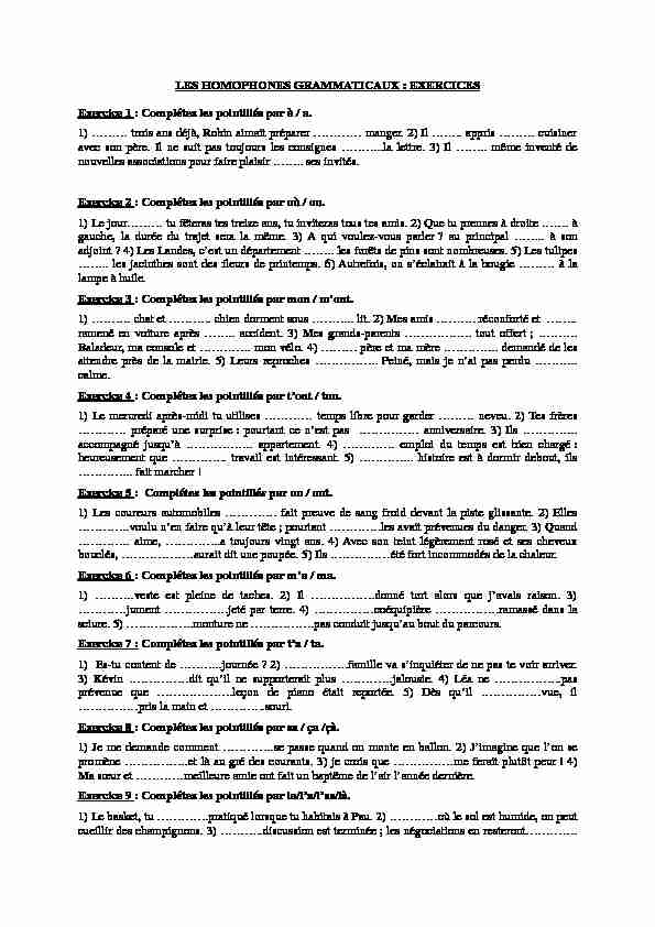 [PDF] exercice les homophones grammaticaux