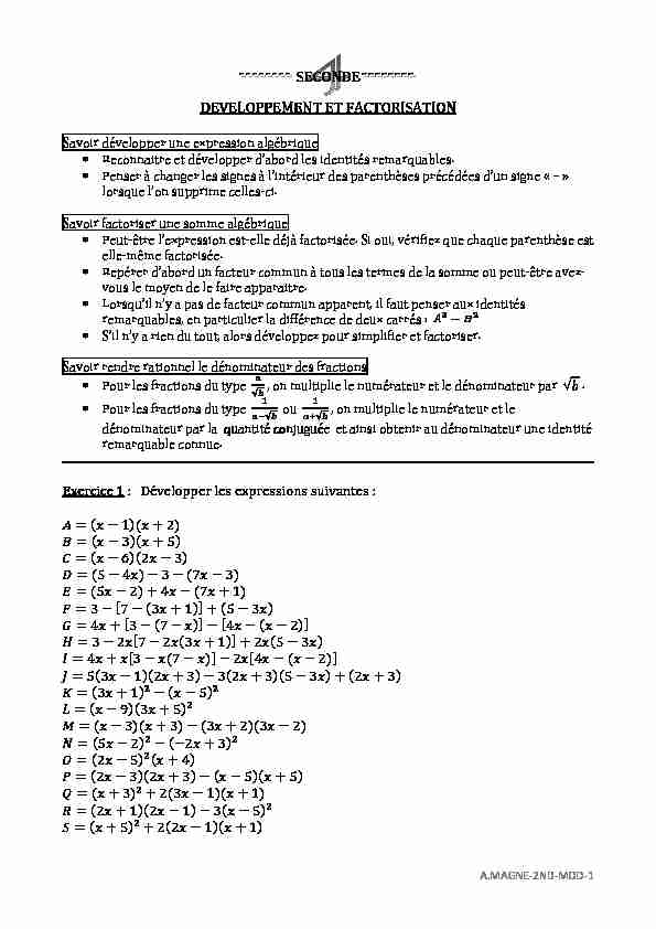 [PDF] developpement et factorisation - Math2Cool