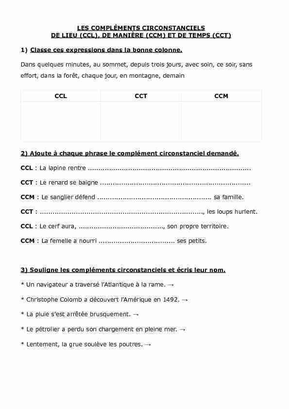 LES COMPLÉMENTS CIRCONSTANCIELS DE LIEU (CCL) DE
