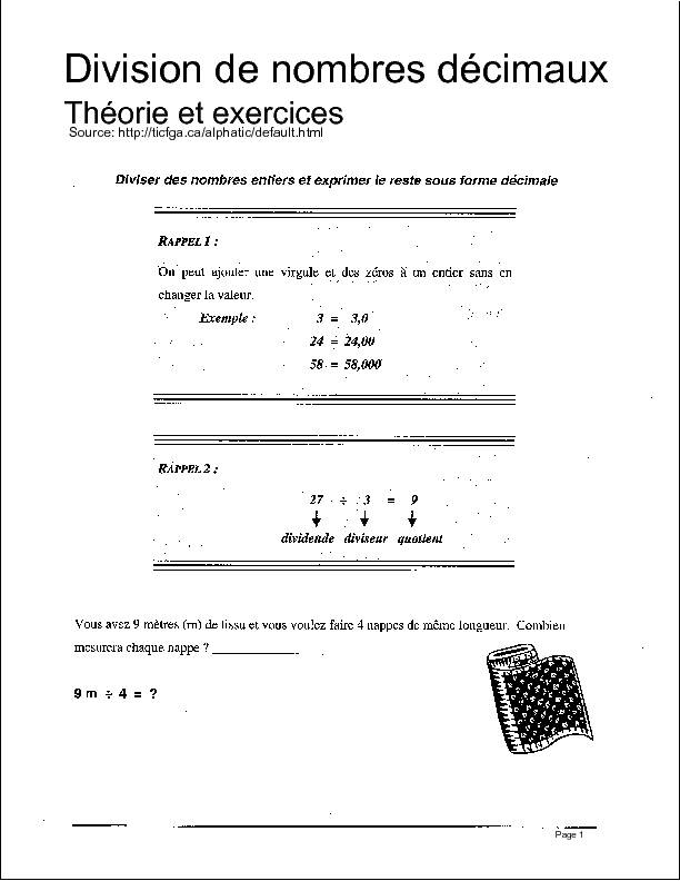 Division de nombres décimaux - Théorie et exercices