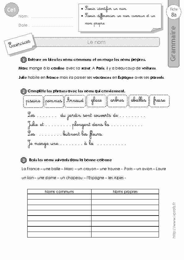 [PDF] Ce1 - Le nom - Grammaire - I Profs