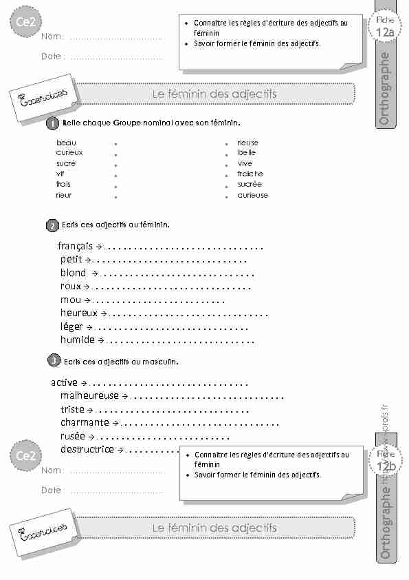 [PDF] ce2-exercices-feminin-adjectifspdf