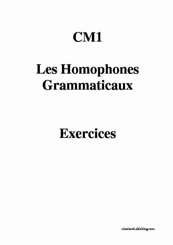 CM1 Les Homophones Grammaticaux Exercices