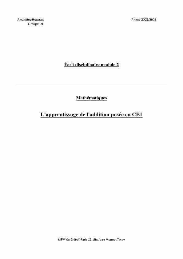 [PDF] Lapprentissage de laddition posée en CE1 - Free