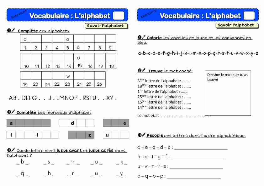 [PDF] Vocabulaire : Lalphabet - Exercicespdf