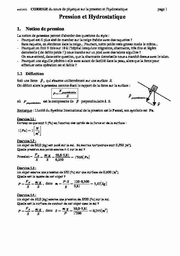 [PDF] Pression et Hydrostatique