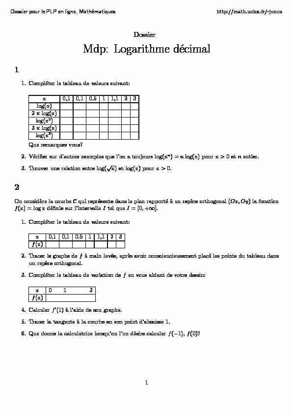 [PDF] Mdp: Logarithme décimal