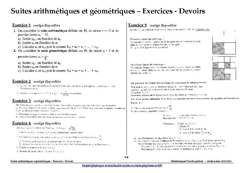 [PDF] Première générale - Suites arithmétiques et  - Physique et Maths