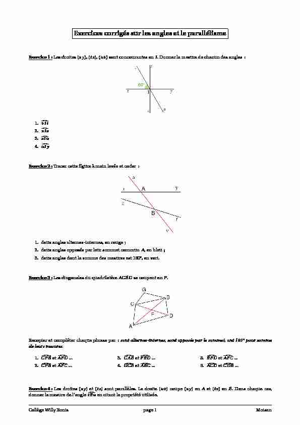 [PDF] Exercices corrigés sur les angles et le parallélisme