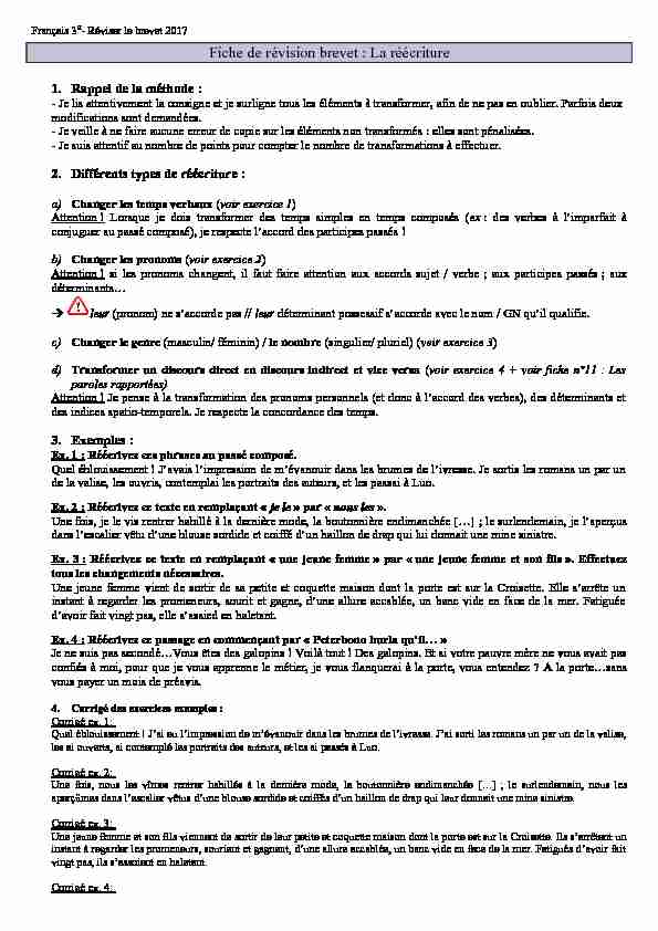 Français 3E- Réviser le brevet 2013   La réécriture
