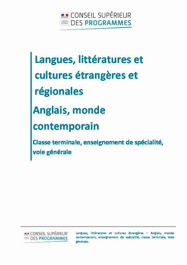 Langues littératures et cultures étrangères et régionales Anglais