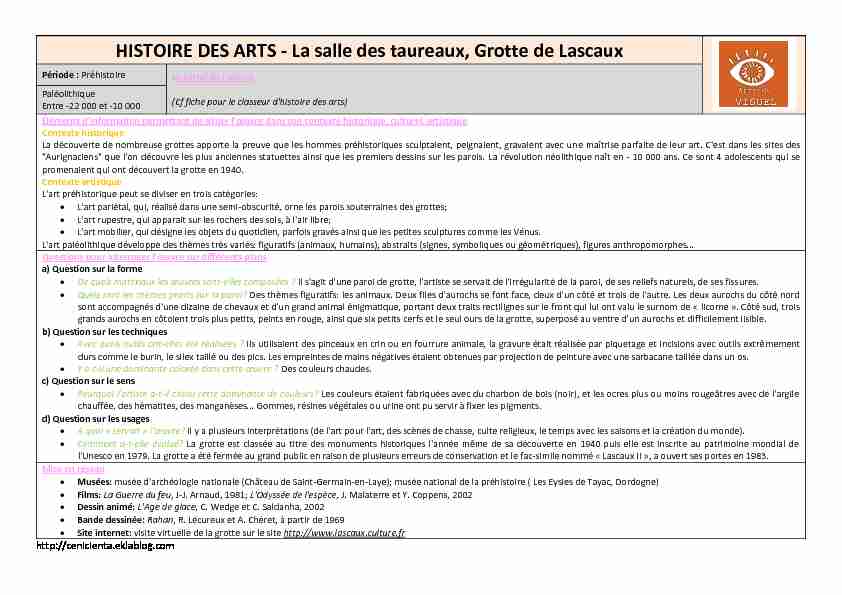 HISTOIRE DES ARTS - La salle des taureaux Grotte de Lascaux