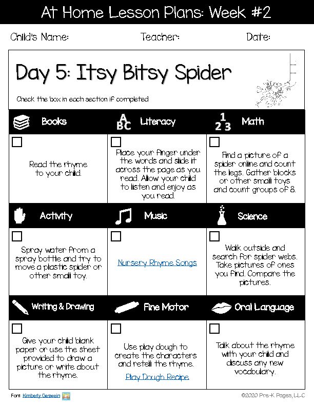 Itsy Bitsy Spider Take Home Lesson Plans