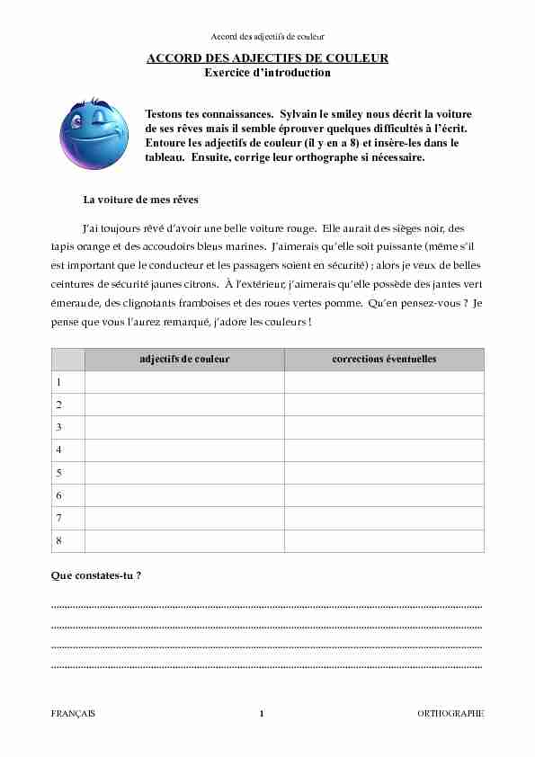 [PDF] ACCORD DES ADJECTIFS DE COULEUR Exercice dintroduction