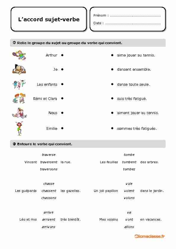 [PDF] Laccord sujet-verbe - Clic ! Ma Classe