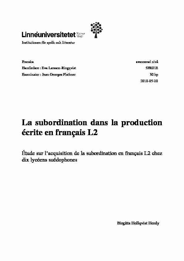 La subordination dans la production écrite en français L2