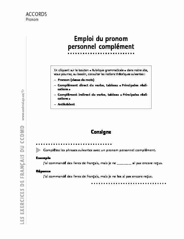 Emploi pronom pers. compl
